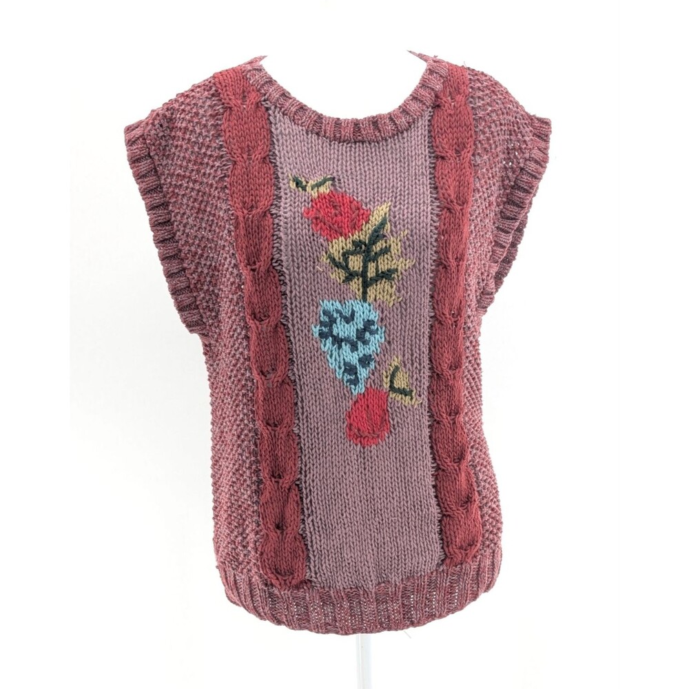 Jack Winter Cotton Ramie Hand Knitted Vtg Chunky Knit Sleeveless Sweater Size L